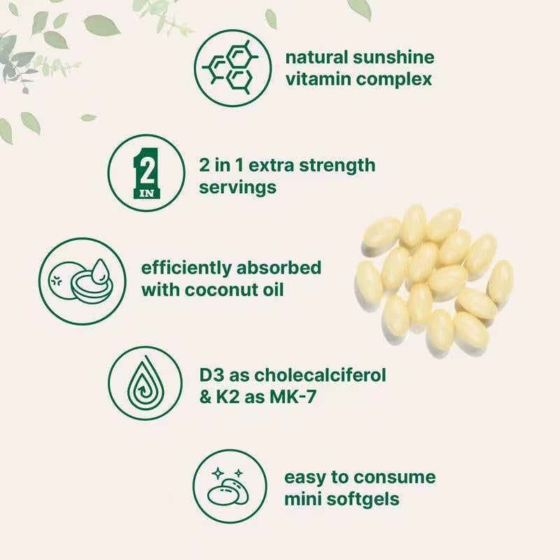 Vitamin D3 & K2 Soft gels 10,000 IU + 200 mcg with Coconut Oil | 180 Count