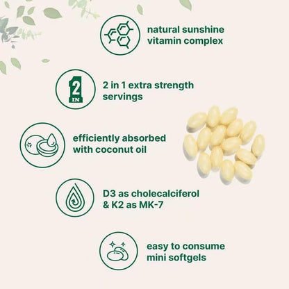 Vitamin D3 & K2 Soft gels 10,000 IU + 200 mcg with Coconut Oil | 180 Count